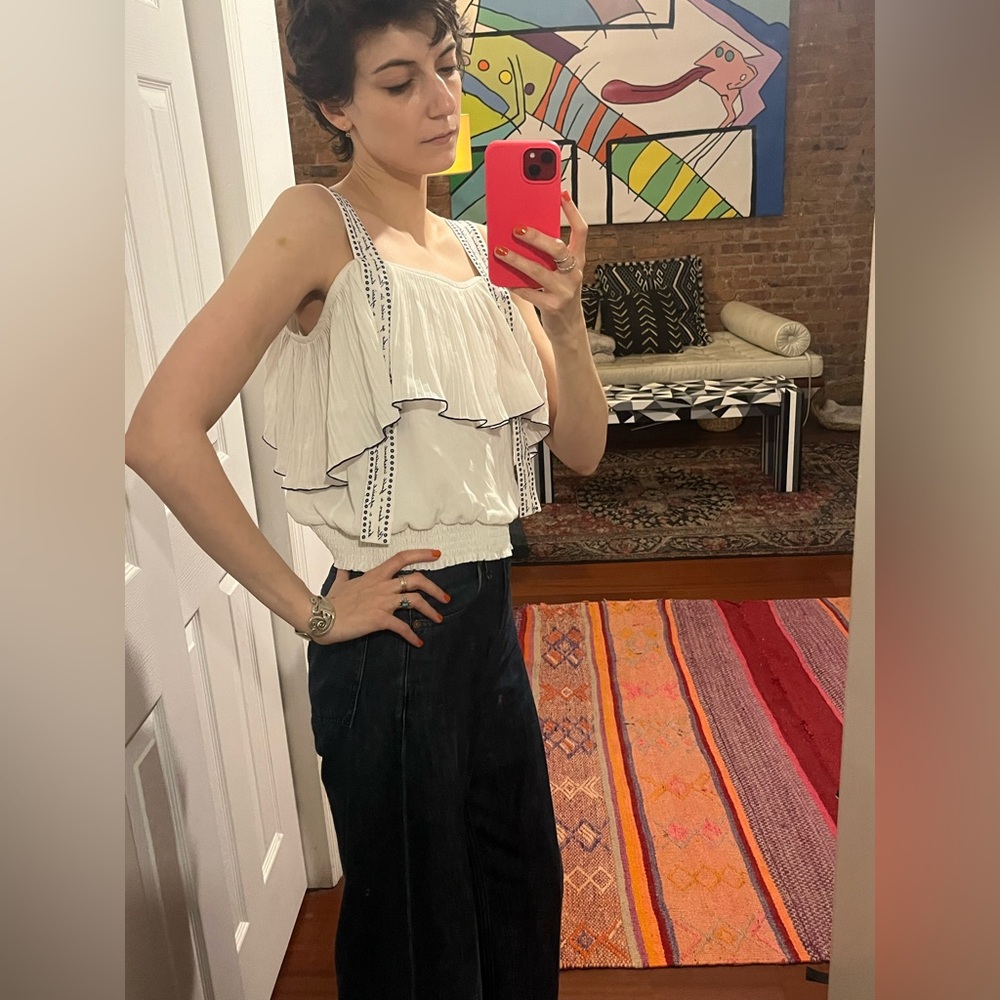 White Ruffled Women's Vintage Top